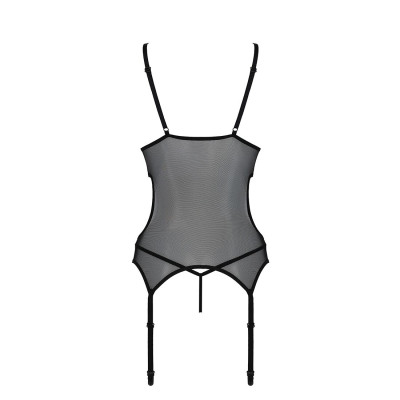 Корсет Passion Christa Corset black XXL/XXXL: з підв'язками та ажурним ліфом, стрінги в комплекті