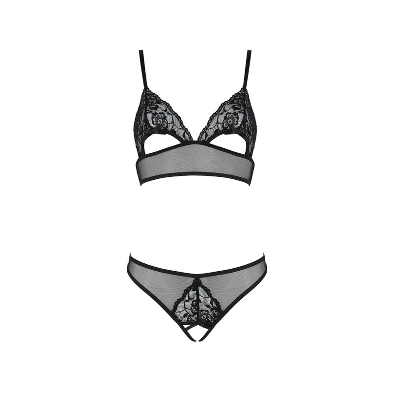 Комплект Passion Christa Set black L/XL: браслет з ажурним ліфом та відкритими трусиками