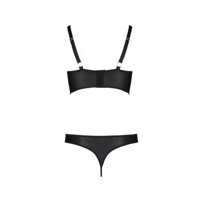 Комплект з еко-шкіри Passion Malwia Bikini Black XXL/3XL: з люверсами та ремінцями, бра та трусики