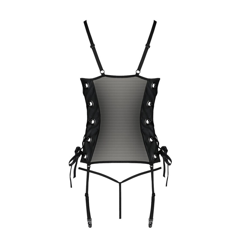 Сетчатый корсет из эко-кожи Passion Malwia Corset black XXL/XXXL: с люверсами и съемными пажами