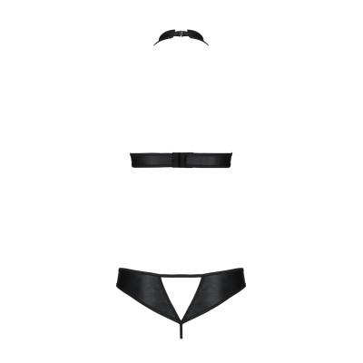 Комплект із еко-шкіри Passion Malwia Set with Open Bra Black XXL/3XL: топ та трусики з люверсами