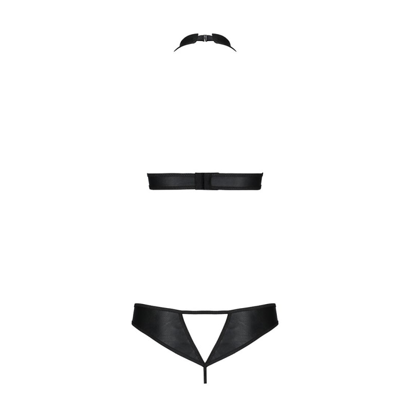 Комплект із еко-шкіри Passion Malwia Set with Open Bra black XXL/XXXL: топ та трусики з люверсами