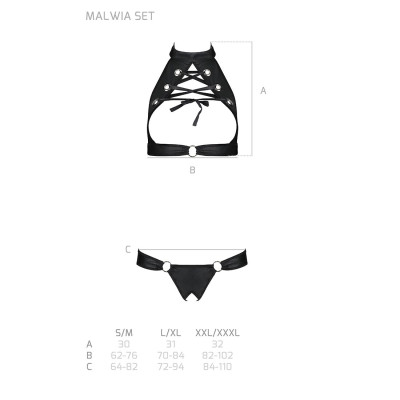 Комплект із еко-шкіри Passion Malwia Set with Open Bra Black XXL/3XL: топ та трусики з люверсами
