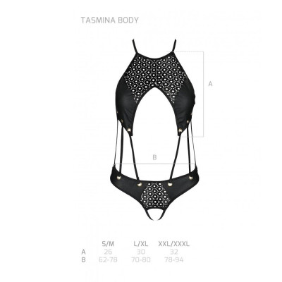 Боді з еко-шкіри Passion Tamaris Body black XXL/XXXL: з ремінцями та перфорацією