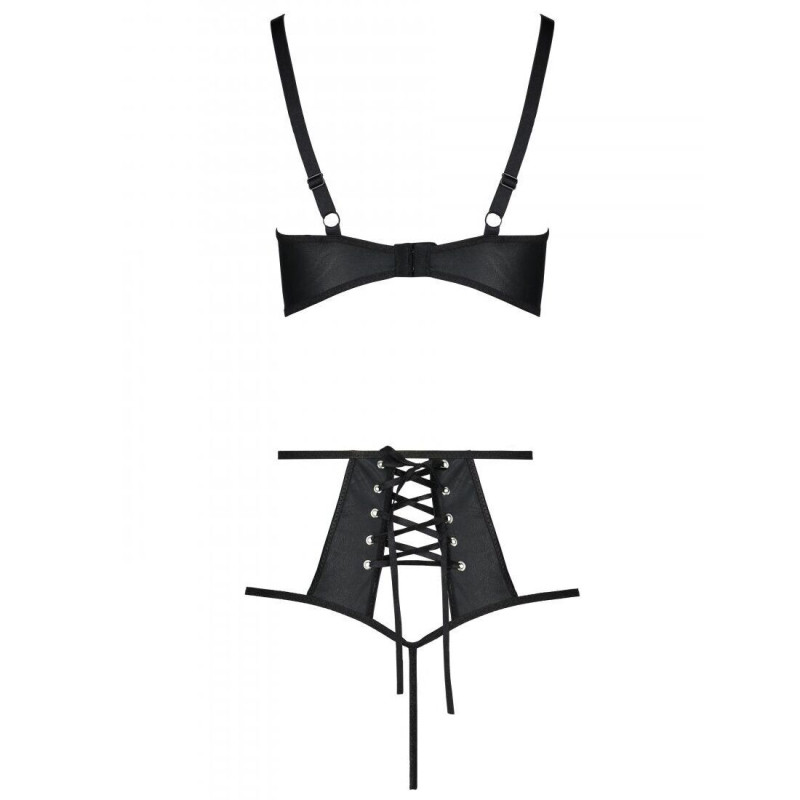 Комплект із еко-шкіри Passion Tamaris Set black S/M: бюстгальтер та трусики з перфорацією