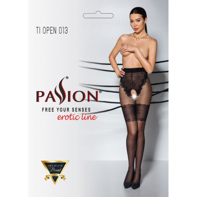 Колготки с открытым доступом Passion TIOPEN 013 Black 1/2 (20/40 den), ажурные трусики и подвязки