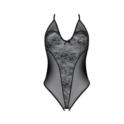 Боді Passion Ursula Body black S/M, з ажурним декором та відкритим кроком