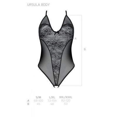 Боді Passion Ursula Body black XXL/XXXL, з ажурним декором та відкритим кроком