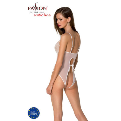 Боді Passion Ursula Body white S/M, з ажурним декором та відкритим кроком