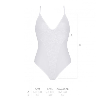 Боді Passion Ursula Body white XXL/XXXL, з ажурним декором та відкритим кроком
