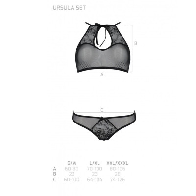 Комплект Passion URSULA SET black S/M: бра, трусики з ажурним декором та відкритим кроком