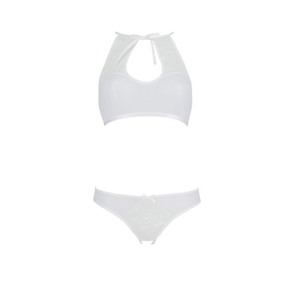 Комплект Passion URSULA SET white L/XL: бра, трусики з ажурним декором та відкритим кроком