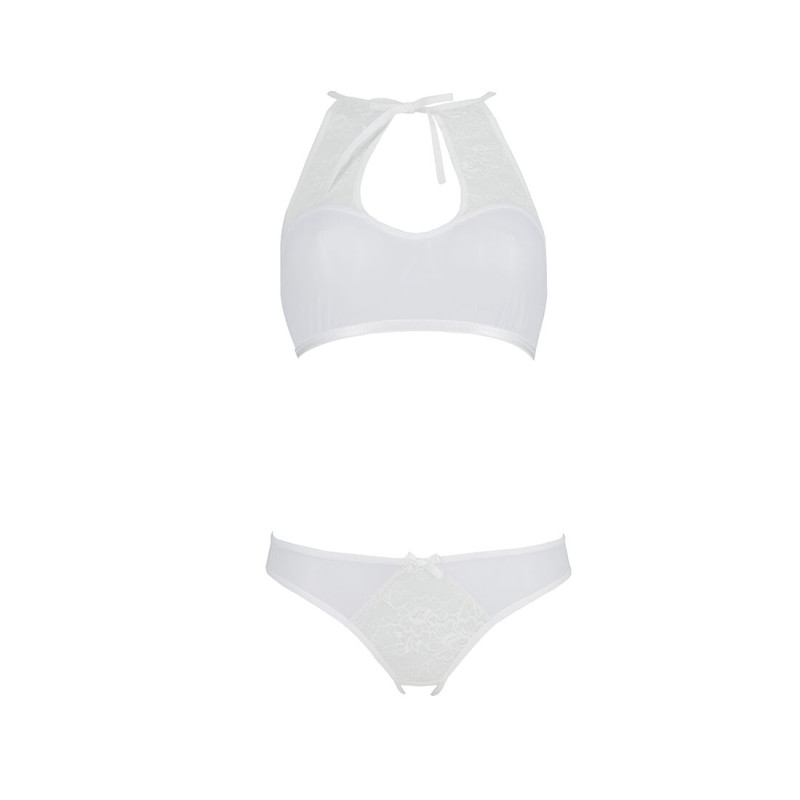 Комплект Passion URSULA SET white L/XL: бра, трусики з ажурним декором та відкритим кроком
