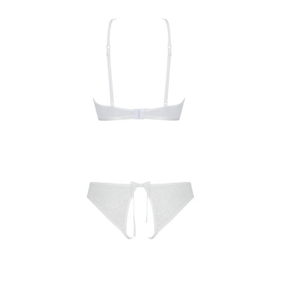 Комплект Passion URSULA SET white L/XL: бра, трусики з ажурним декором та відкритим кроком