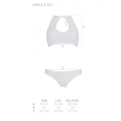 Комплект Passion URSULA SET white L/XL: бра, трусики з ажурним декором та відкритим кроком