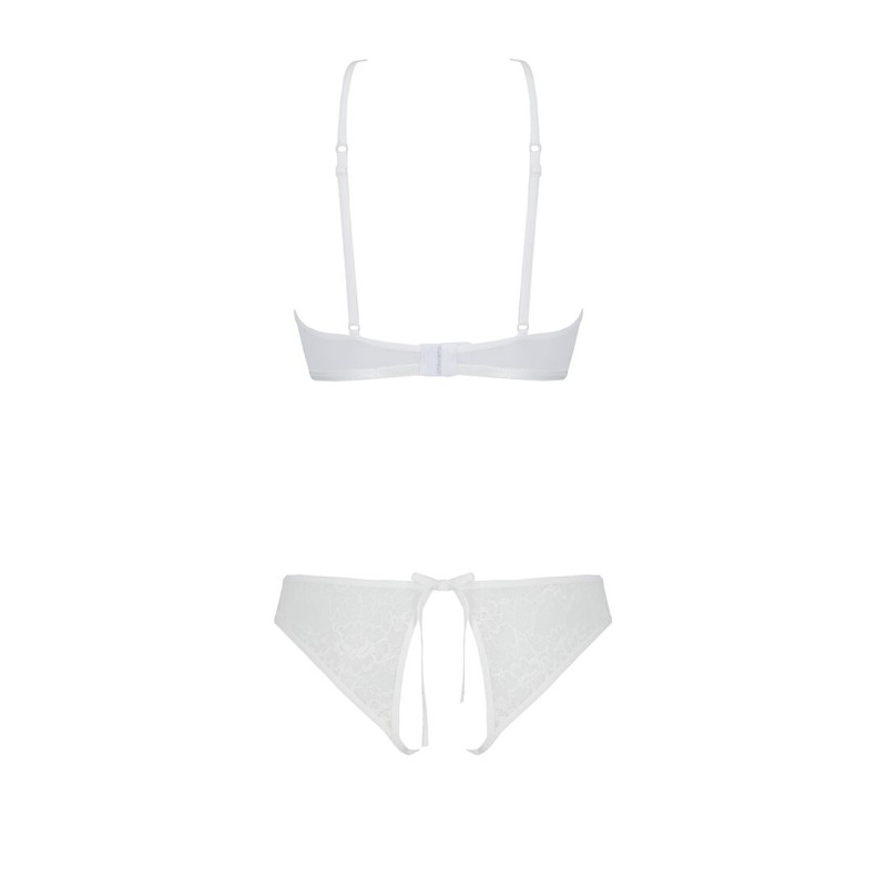 Комплект Passion URSULA SET white S/M: бра, трусики з ажурним декором та відкритим кроком