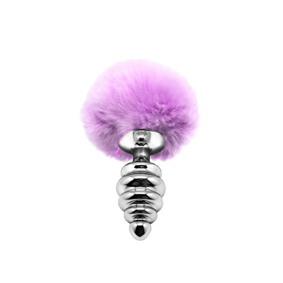 Анальна пробка Alive Fluffly Twist Plug M Purple, Кролячий хвостик