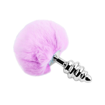 Анальна пробка Alive Fluffly Twist Plug L Purple, Кролячий хвостик