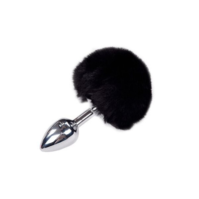 Металевий анальний плаг Кролячий хвостик Alive Fluffly Plug S Black