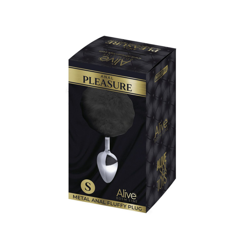 Металевий анальний плаг Кролячий хвостик Alive Fluffly Plug S Black