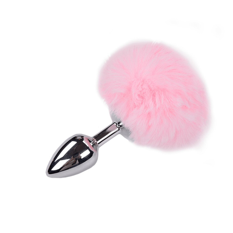 Металевий анальний плаг Кролячий хвостик Alive Fluffly Plug S Pink