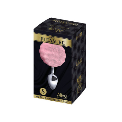 Металевий анальний плаг Кролячий хвостик Alive Fluffly Plug S Pink