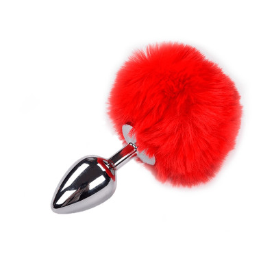 Анальна пробка Alive Fluffly Plug M Red, Кролячий хвостик