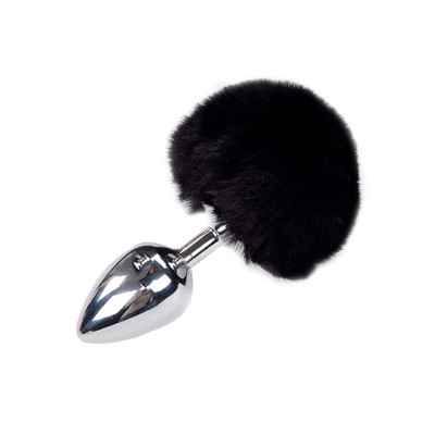 Анальна пробка Alive Fluffly Plug L Black, Кролячий хвостик