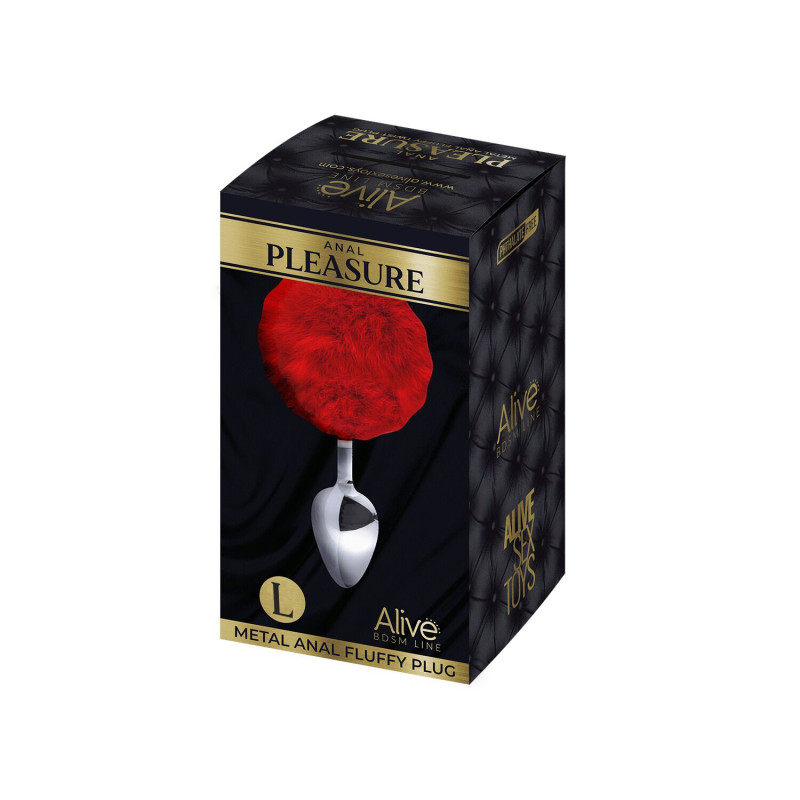 Металева анальна пробка Кролячий хвостик Alive Fluffly Plug L Red