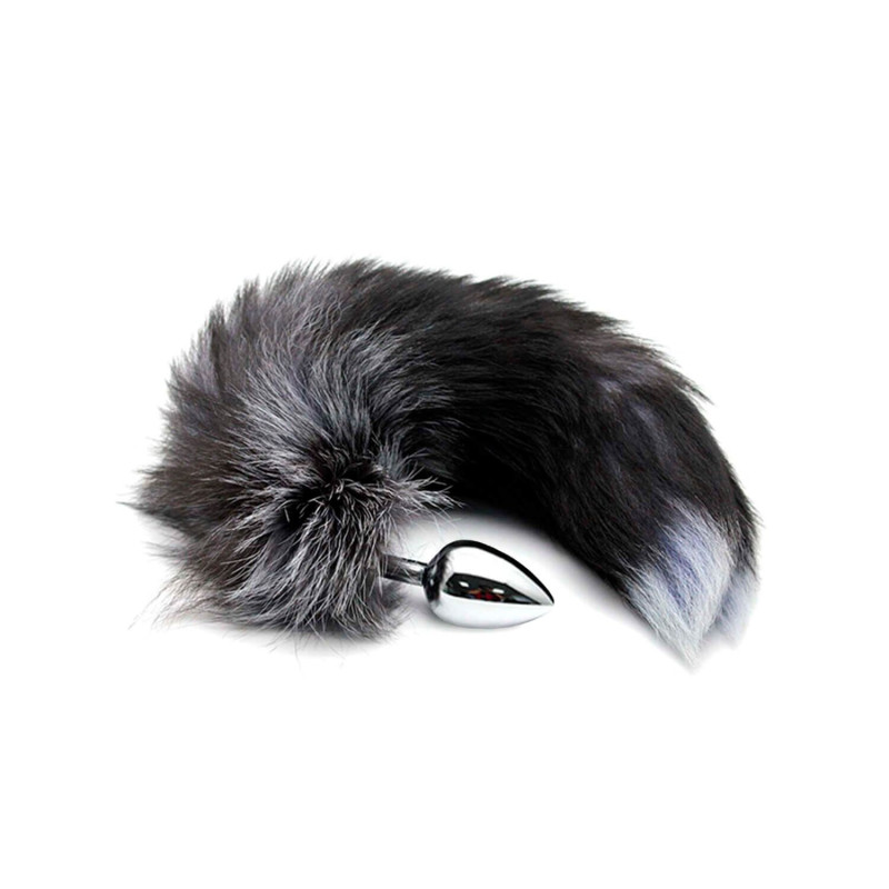 Металева анальна пробка Хвіст Лисиці Alive Black And White Fox Tail S
