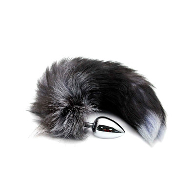 Металевий анальний затор Лисий хвіст Alive Black And White Fox Tail L (м'ята упаковка)