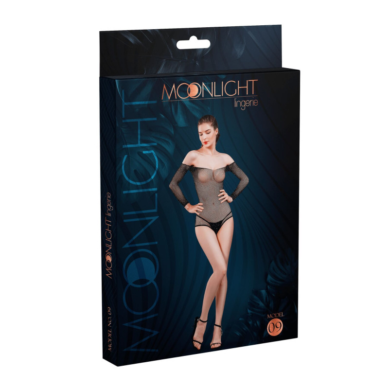 Сітчасте боді зі стразами Moonlight Model 09 XS-L Black (м'ята упаковка)