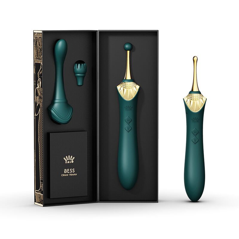 Вагінально-кліторальний вібратор Zalo - Bess Turquoise Green, багатофункціональний з насадками