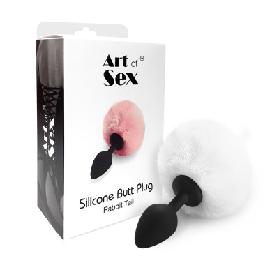 Анальна пробка Art of Sex - Silicone Butt plug Rabbit Tail М, біла