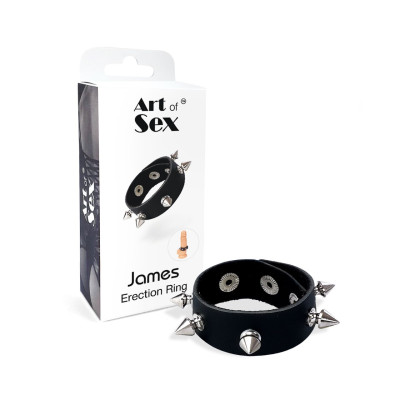 Кільце ерекційне з шипами з натуральної шкіри Art of Sex - James, чорний