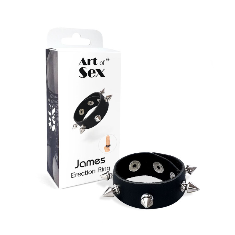 Кільце ерекційне з шипами з натуральної шкіри Art of Sex - James, чорний
