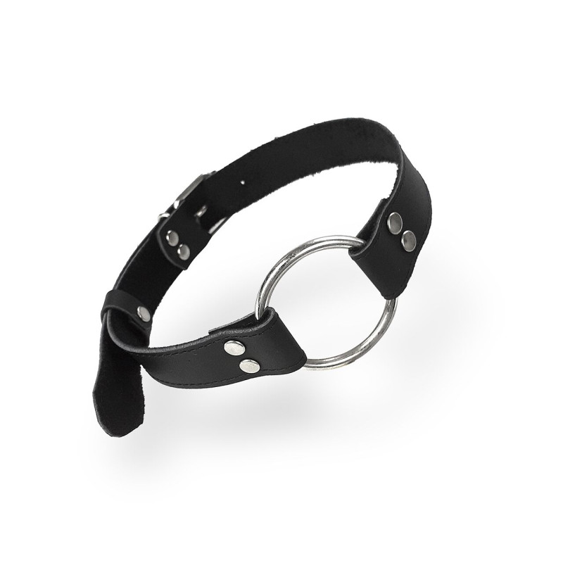 Кляп металеве кільце з натуральної шкіри Art of Sex - Gag Ring Metal, Чорний