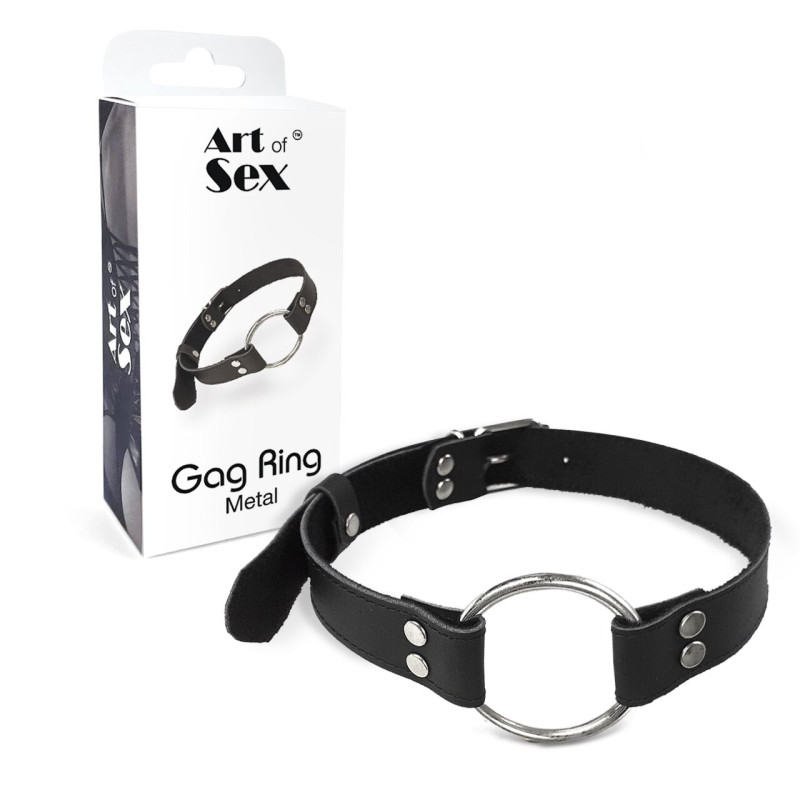 Кляп металеве кільце з натуральної шкіри Art of Sex - Gag Ring Metal, Чорний