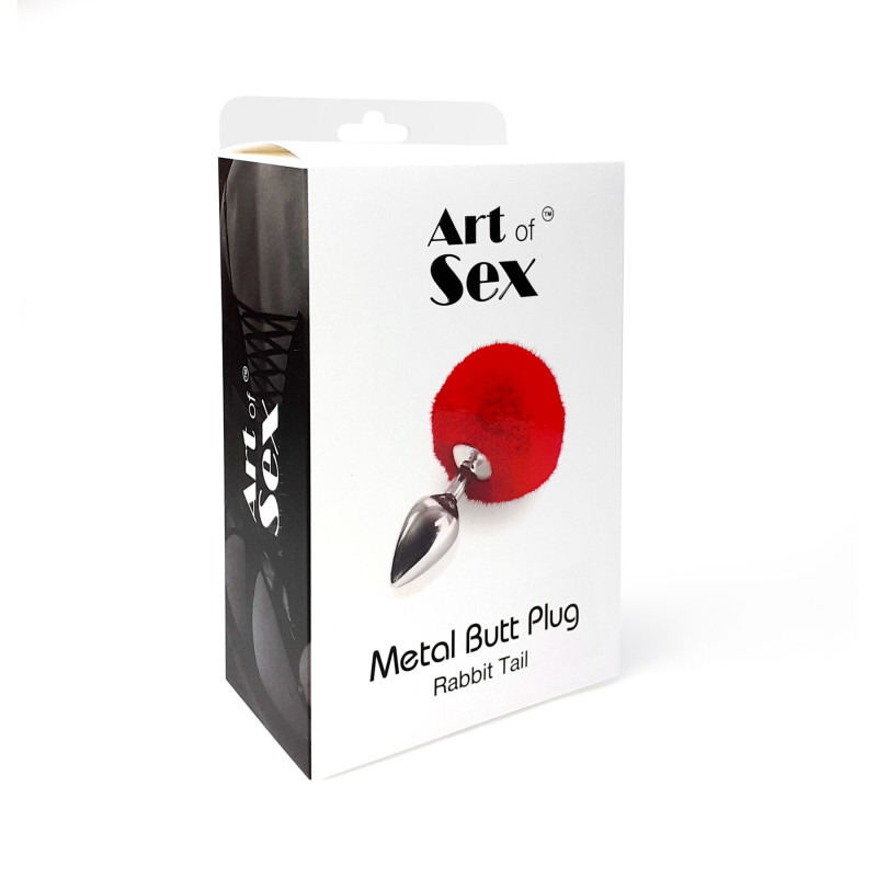 Металева анальна пробка Art of Sex - Metal Butt plug Rabbit Tail М, Чорний