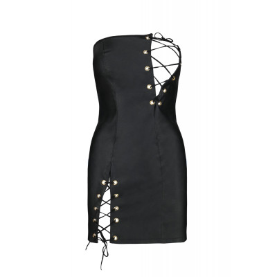 Міні-сукня з екошкіри CELINE CHEMISE Black 4XL/5XL - Passion: шнурівка, трусики в комплекті