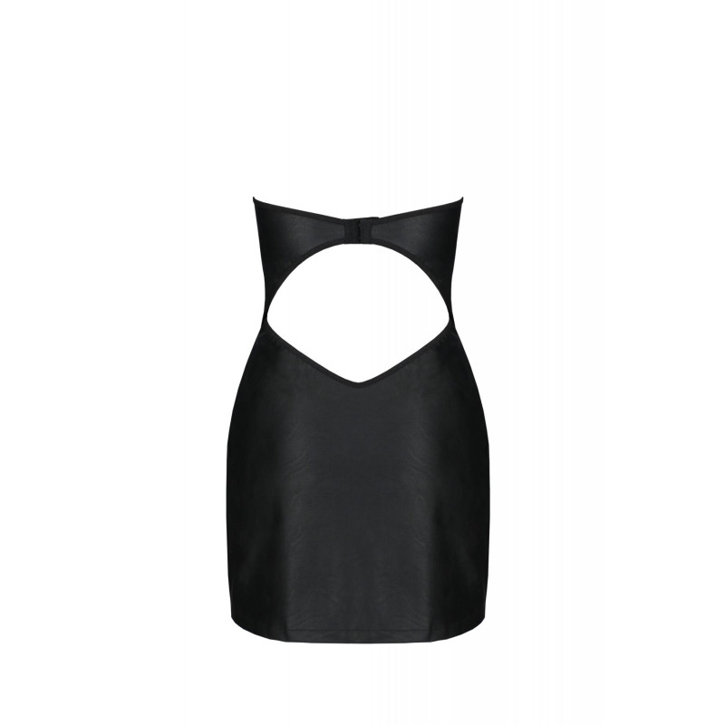 Міні-сукня з екошкіри CELINE CHEMISE black 6XL/7XL — Passion: шнурівка, трусики в комплекті