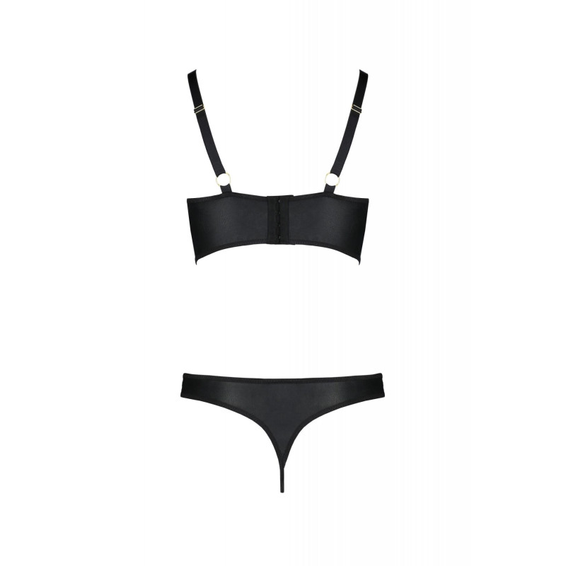 Комплект з еко-шкіри з люверсами та ремінцями Malwia Bikini black 6XL/7XL — Passion, бра та трусики