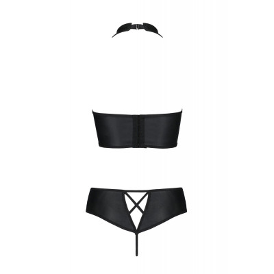 Комплект з еко-шкіри Nancy Bikini black 4XL/5XL - Passion, бра та трусики з імітацією шнурівки