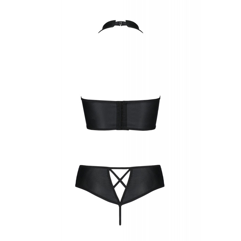 Комплект з еко-шкіри Nancy Bikini black 4XL/5XL - Passion, бра та трусики з імітацією шнурівки