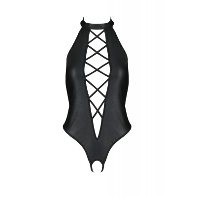 Боді з еко-шкіри з імітацією шнурівки та відкритим доступом Nancy Body black 4XL/5XL - Passion