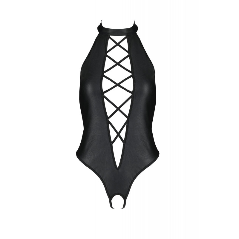 Боді з еко-шкіри з імітацією шнурівки та відкритим доступом Nancy Body black 4XL/5XL - Passion