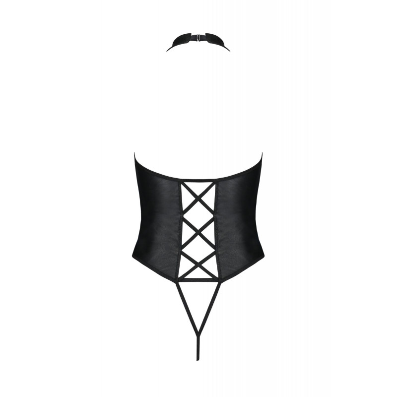 Боді з еко-шкіри з імітацією шнурівки та відкритим доступом Nancy Body black 4XL/5XL - Passion