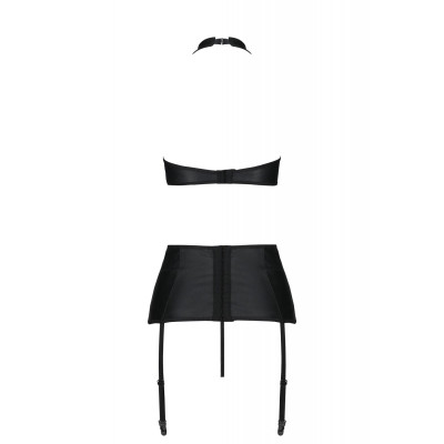 Комплект з імітацією шнурівки Nancy Set Black 4XL/5XL - Passion топ, трусики та пояс для панчох