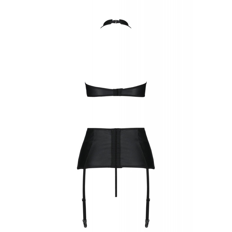 Комплект з імітацією шнурівки Nancy Set black 4XL/5XL - Passion топ, трусики та пояс для панчох