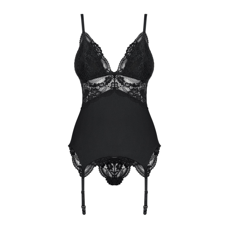 Еротичний корсет Obsessive 810-COR-1 corset & thong black L/XL